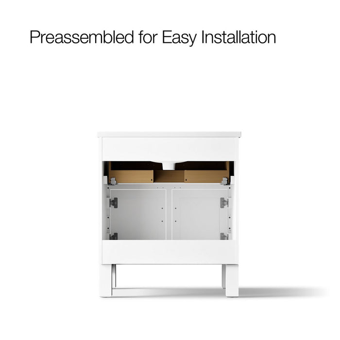 KOHLER K-28380-ASB Quo 30" Bathroom Vanity Cabinet with Sink and Quartz Top, White - back view of product