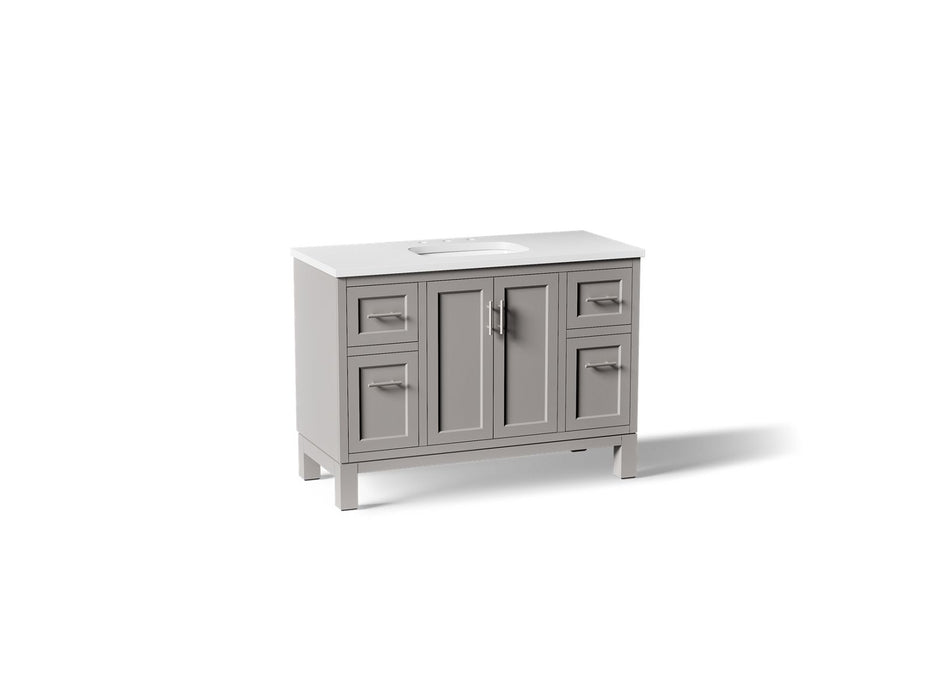 KOHLER K-28383-ASB Quo 48" Bathroom Vanity Cabinet with Sink and Quartz Top, Mohair Grey - 3/4 view of product