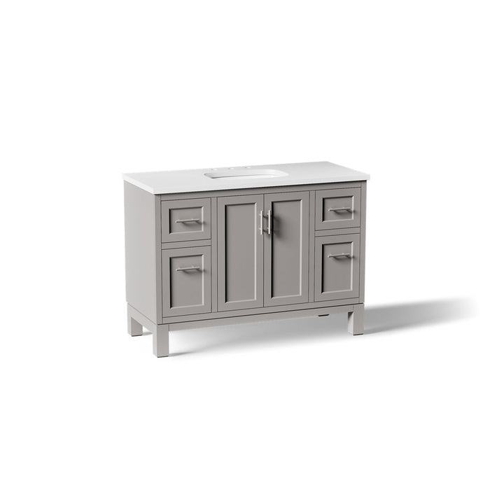 KOHLER K-28383-ASB Quo 48" Bathroom Vanity Cabinet with Sink and Quartz Top, Mohair Grey - 3/4 view of product