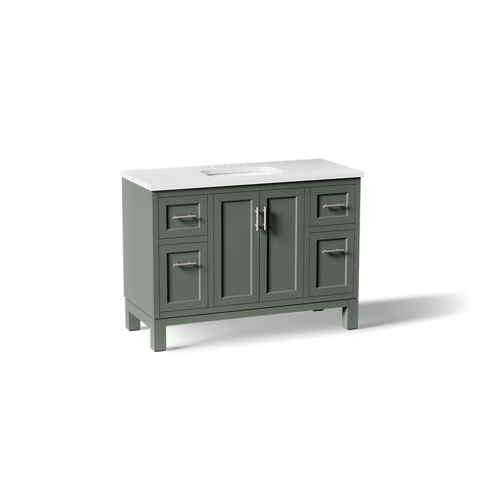 KOHLER K-28383-ASB Quo 48" Bathroom Vanity Cabinet with Sink and Quartz Top, Umbral Green - 3/4 view of product