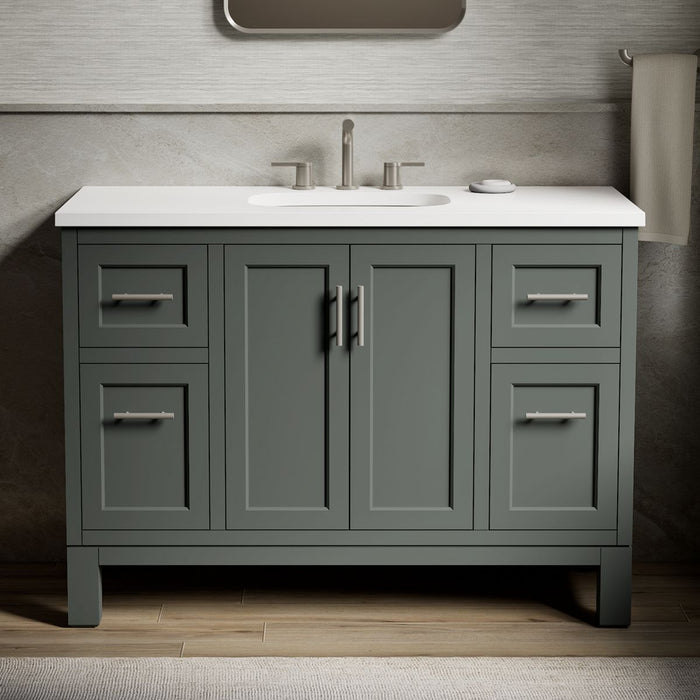 KOHLER K-28383-ASB Quo 48" Bathroom Vanity Cabinet with Sink and Quartz Top, Umbral Green - Shows close up detail of product 