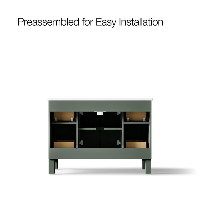 KOHLER K-28383-ASB Quo 48" Bathroom Vanity Cabinet with Sink and Quartz Top, Umbral Green - back view of product