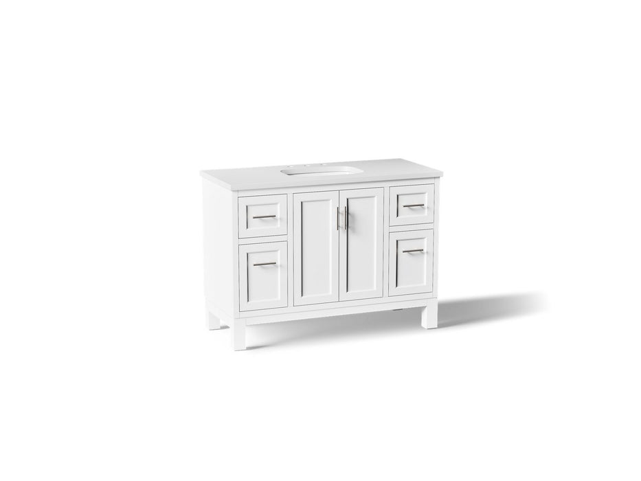 KOHLER K-28383-ASB Quo 48" Bathroom Vanity Cabinet with Sink and Quartz Top, White - 3/4 view of product