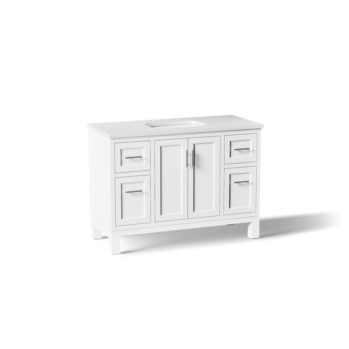 KOHLER K-28383-ASB Quo 48" Bathroom Vanity Cabinet with Sink and Quartz Top, White - 3/4 view of product