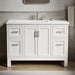 KOHLER K-28383-ASB Quo 48" Bathroom Vanity Cabinet with Sink and Quartz Top, White - Shows close up detail of product in room