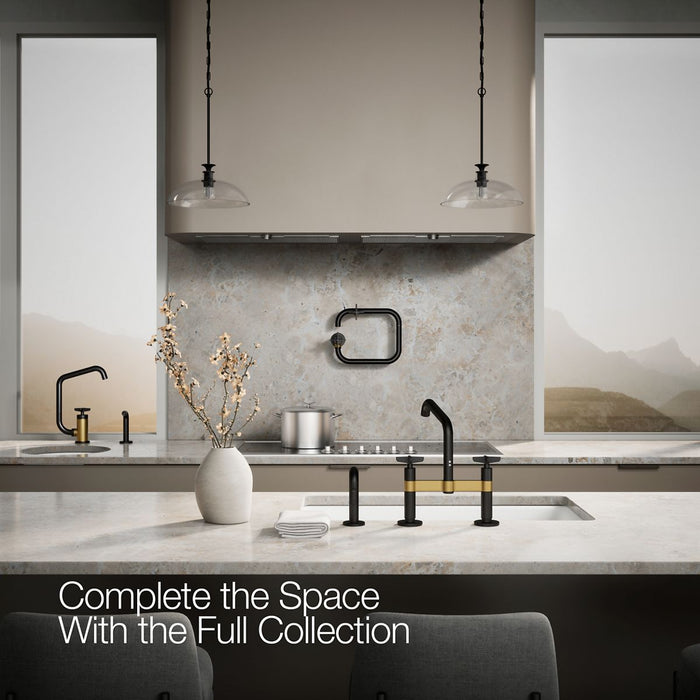 KOHLER K-28665-3 Billet Two-hole bridge kitchen sink faucet with side sprayer