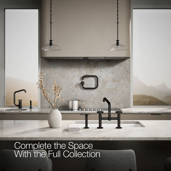 KOHLER K-28665-9 Billet Two-hole bridge kitchen sink faucet with side sprayer, matte black - view 4
