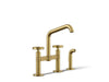 KOHLER K-28665-9 Billet Two-hole bridge kitchen sink faucet with side sprayer, vibrant brushed moderne brass