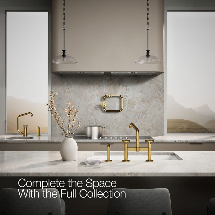 KOHLER K-28665-9 Billet Two-hole bridge kitchen sink faucet with side sprayer, vibrant brushed moderne brass - view 4