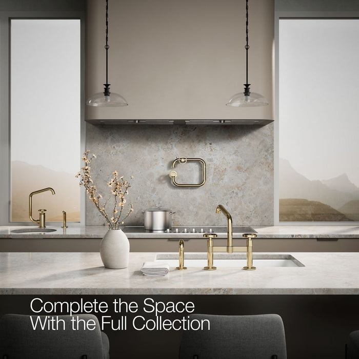 KOHLER K-28665-9 Billet Two-hole bridge kitchen sink faucet with side sprayer, vibrant french gold - view 4