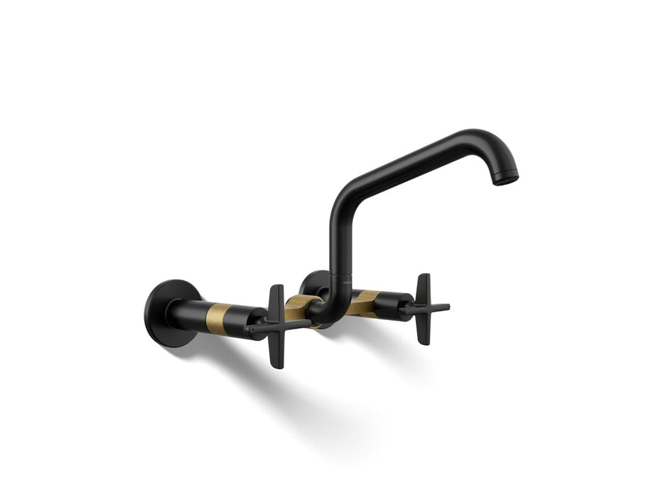 KOHLER K-28666-3 Billet Two-hole wall-mount bridge kitchen sink faucet