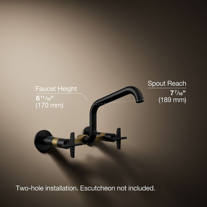 KOHLER K-28666-3 Billet Two-hole wall-mount bridge kitchen sink faucet