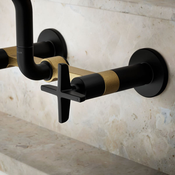 KOHLER K-28666-3 Billet Two-hole wall-mount bridge kitchen sink faucet