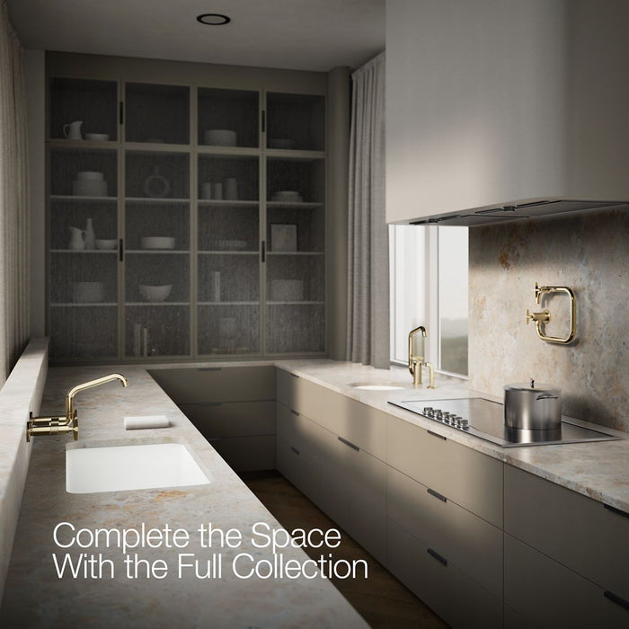KOHLER K-28666-3 Billet Two-hole wall-mount bridge kitchen sink faucet