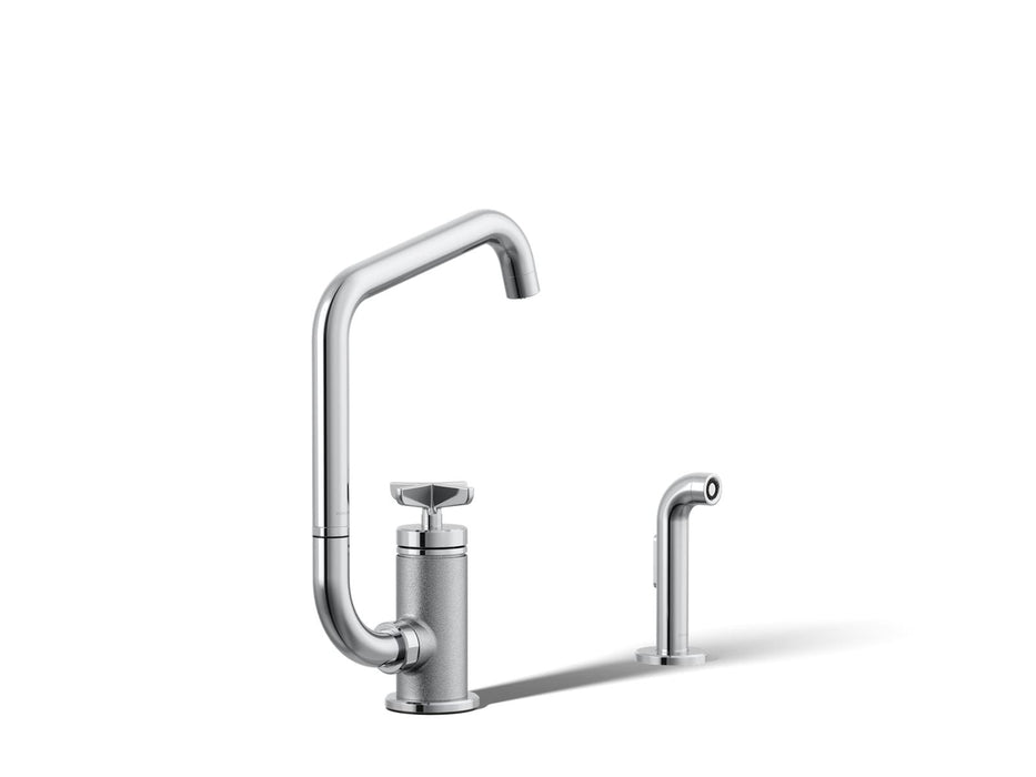 KOHLER K-28667-3 Billet Single-handle bar sink faucet with two-function extended-reach spout and side sprayer