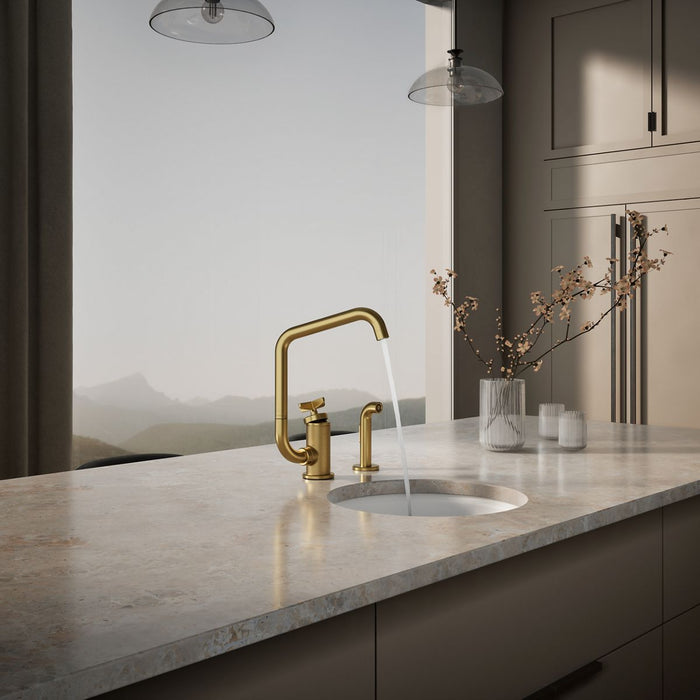 KOHLER K-28667-3 Billet Single-handle bar sink faucet with two-function extended-reach spout and side sprayer, vibrant...