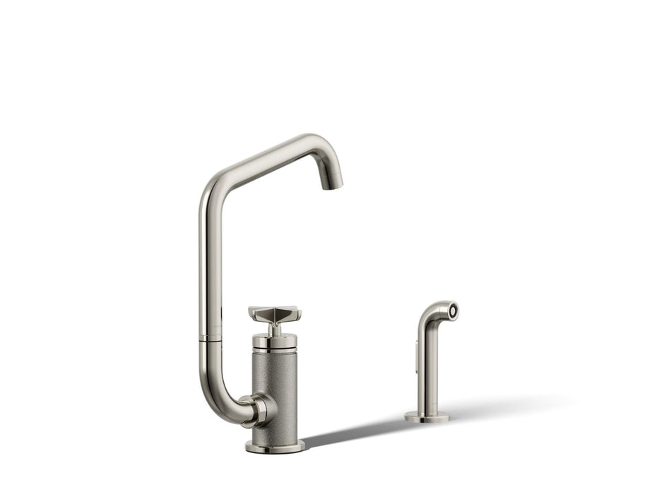 KOHLER K-28667-3 Billet Single-handle bar sink faucet with two-function extended-reach spout and side sprayer