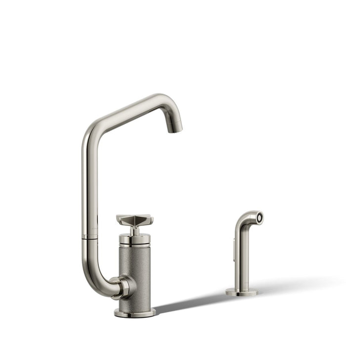 KOHLER K-28667-3 Billet Single-handle bar sink faucet with two-function extended-reach spout and side sprayer