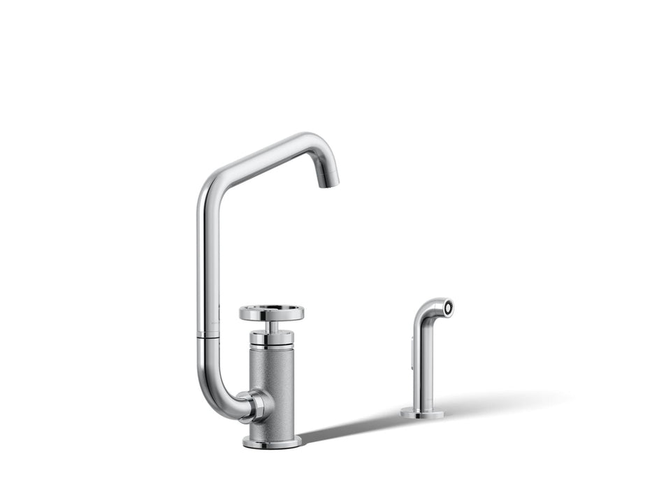 KOHLER K-28667-9 Billet Single-handle bar sink faucet with two-function extended-reach spout and side sprayer