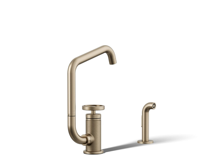 KOHLER K-28667-9 Billet Single-handle bar sink faucet with two-function extended-reach spout and side sprayer, vibrant...