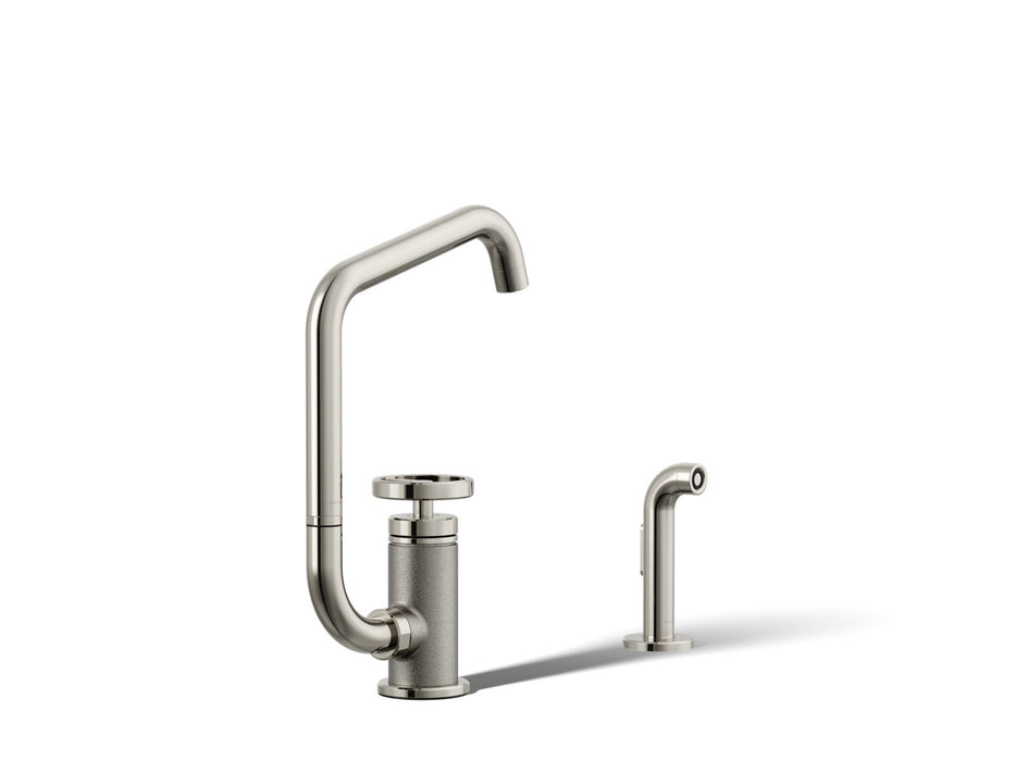 KOHLER K-28667-9 Billet Single-handle bar sink faucet with two-function extended-reach spout and side sprayer