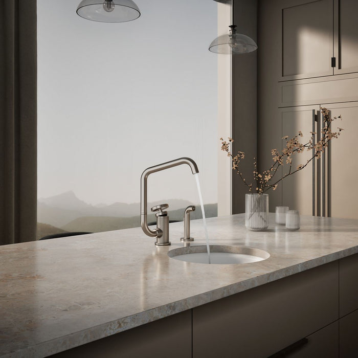 KOHLER K-28667-9 Billet Single-handle bar sink faucet with two-function extended-reach spout and side sprayer