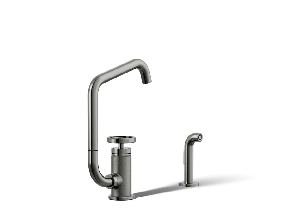 KOHLER K-28667-9 Billet Single-handle bar sink faucet with two-function extended-reach spout and side sprayer