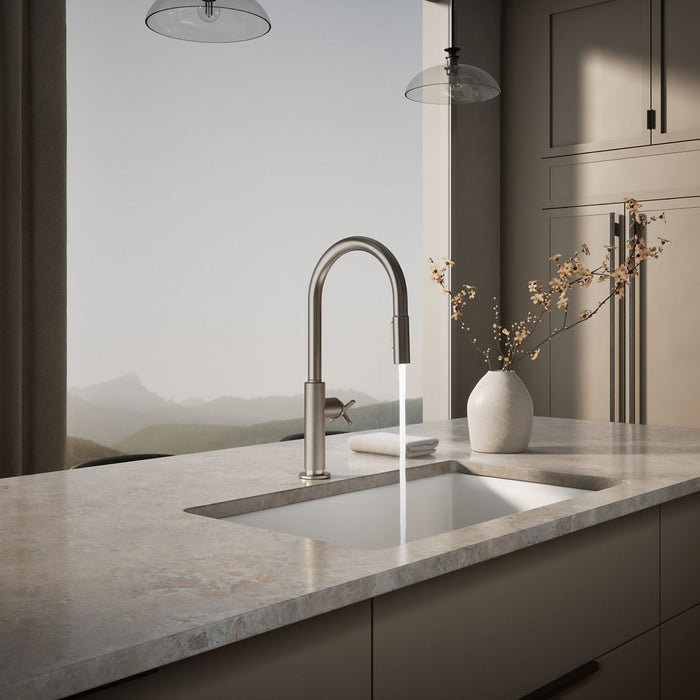 KOHLER K-28669-3 Billet Pull-down kitchen sink faucet with two-function sprayhead