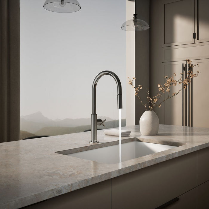KOHLER K-28669-3 Billet Pull-down kitchen sink faucet with two-function sprayhead