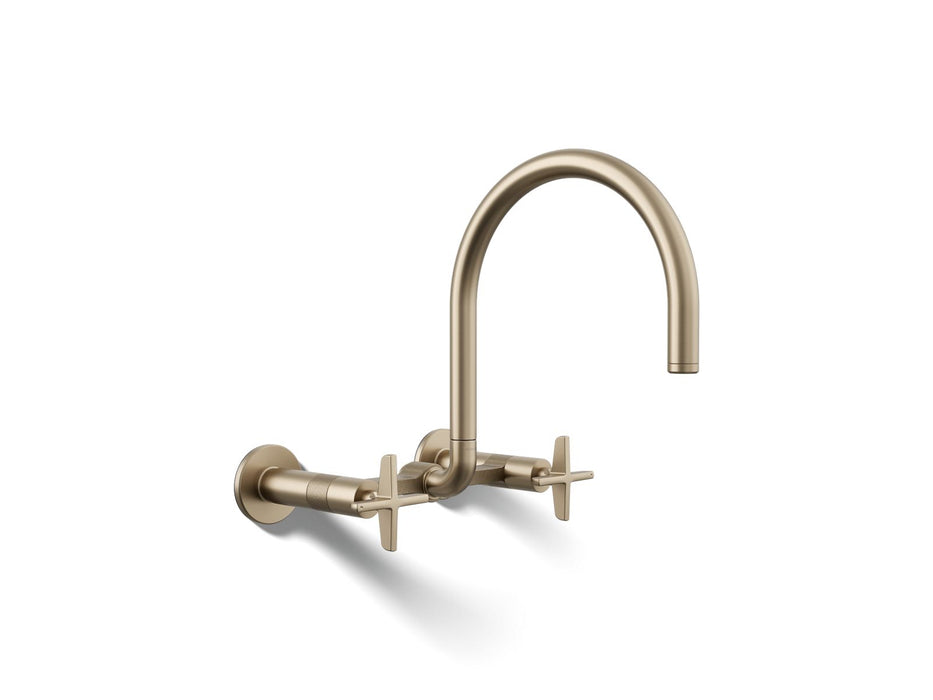 KOHLER K-28672-3 Billet Two-hole wall-mount bridge kitchen sink faucet, vibrant brushed bronze