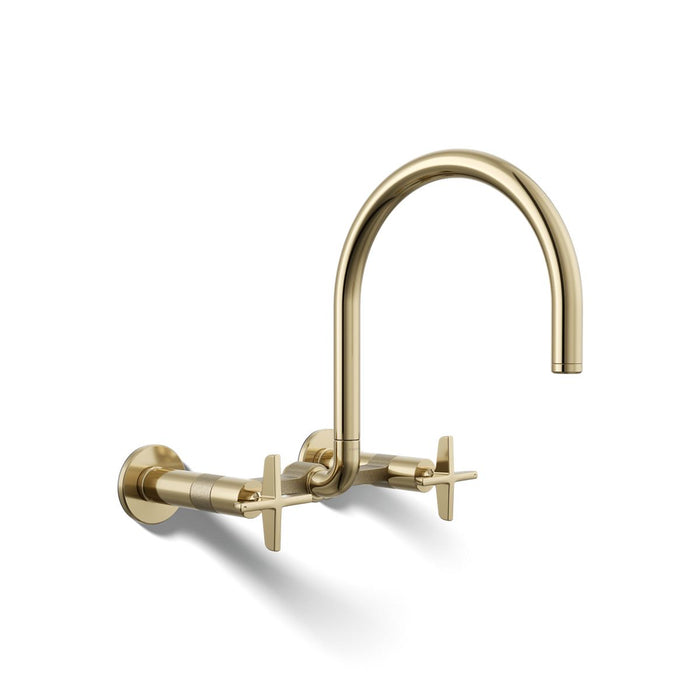 KOHLER K-28672-3 Billet Two-hole wall-mount bridge kitchen sink faucet, vibrant french gold - view 5