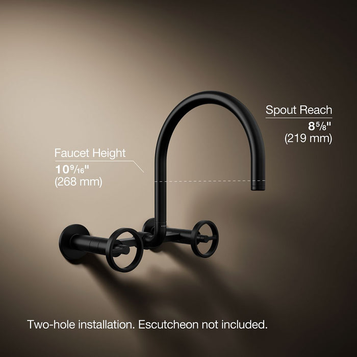KOHLER K-28672-9 Billet Two-hole wall-mount bridge kitchen sink faucet