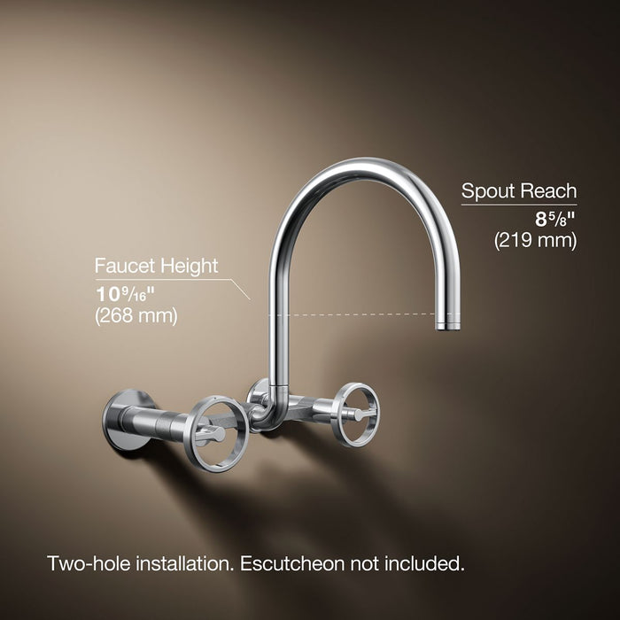 KOHLER K-28672-9 Billet Two-hole wall-mount bridge kitchen sink faucet, polished chrome - view 5
