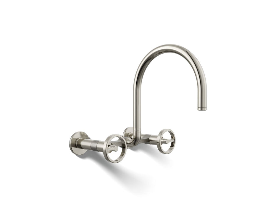 KOHLER K-28672-9 Billet Two-hole wall-mount bridge kitchen sink faucet, vibrant polished nickel
