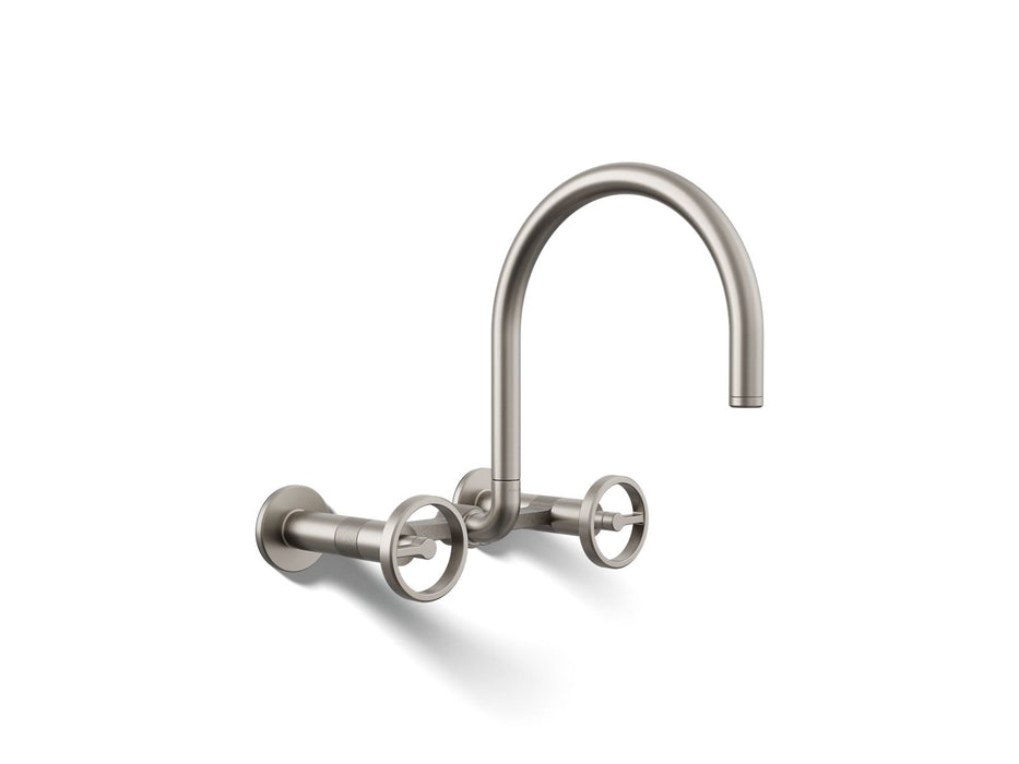 KOHLER K-28672-9 Billet Two-hole wall-mount bridge kitchen sink faucet, vibrant stainless
