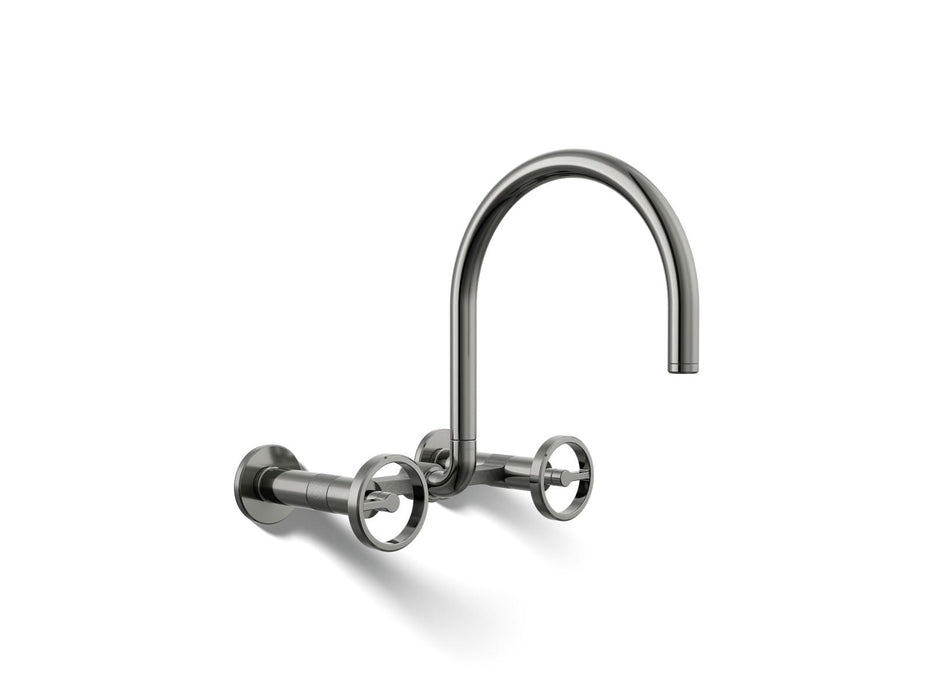 KOHLER K-28672-9 Billet Two-hole wall-mount bridge kitchen sink faucet, vibrant titanium