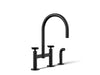 KOHLER K-28673-3 Billet Two-hole bridge kitchen sink faucet with side sprayer, matte black