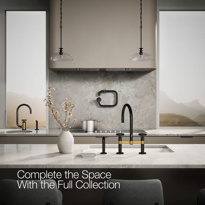 KOHLER K-28673-9 Billet Two-hole bridge kitchen sink faucet with side sprayer