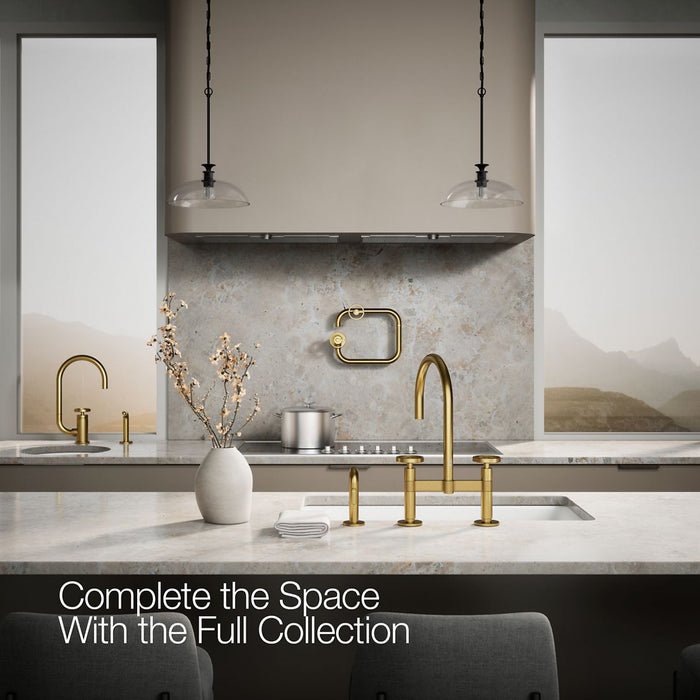 KOHLER K-28673-9 Billet Two-hole bridge kitchen sink faucet with side sprayer, vibrant brushed moderne brass - view 4