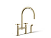 KOHLER K-28673-9 Billet Two-hole bridge kitchen sink faucet with side sprayer, vibrant french gold