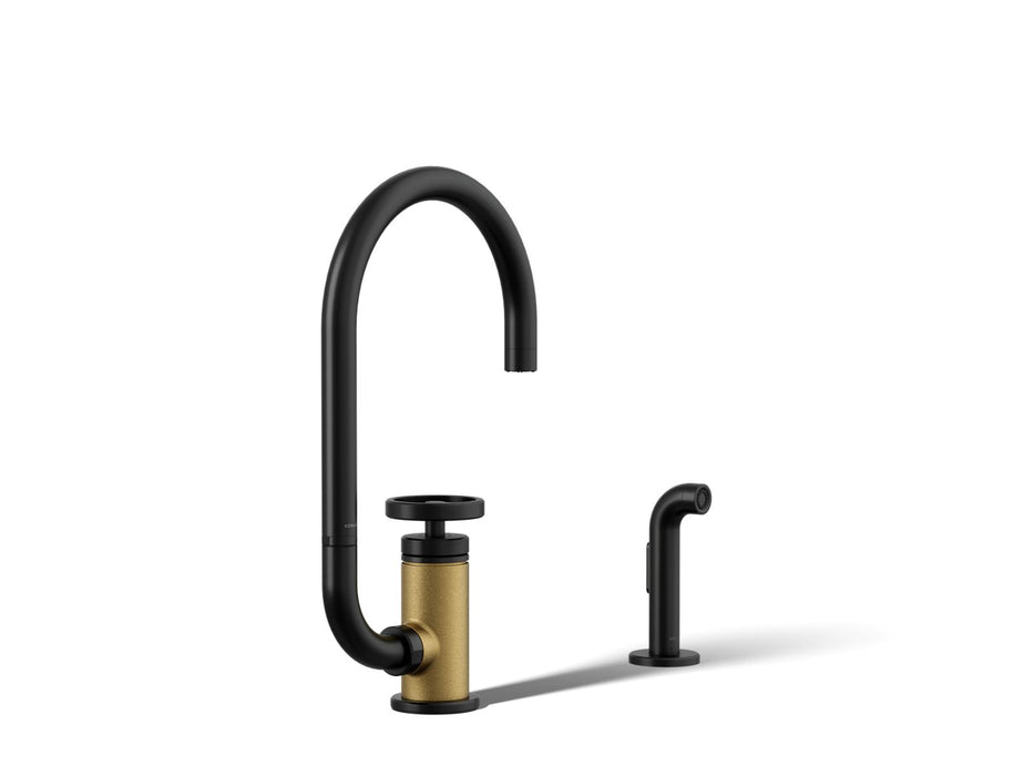 KOHLER K-28675-9 Billet Single-handle bar sink faucet with two-function extended-reach spout and side sprayer