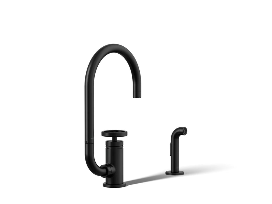 KOHLER K-28675-9 Billet Single-handle bar sink faucet with two-function extended-reach spout and side sprayer