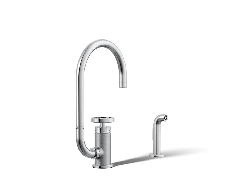 KOHLER K-28675-9 Billet Single-handle bar sink faucet with two-function extended-reach spout and side sprayer