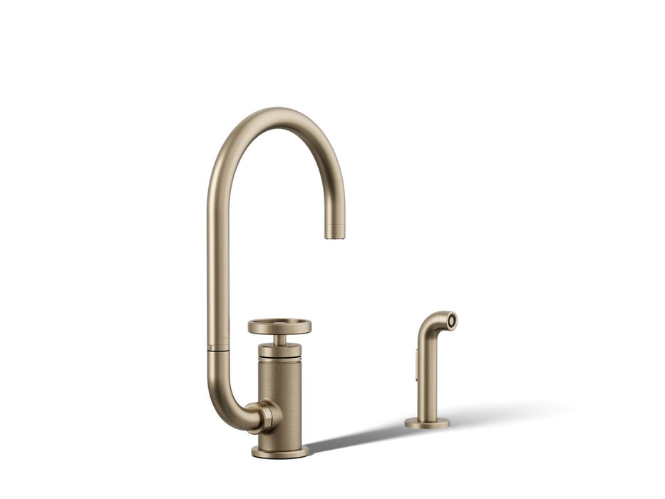KOHLER K-28675-9 Billet Single-handle bar sink faucet with two-function extended-reach spout and side sprayer