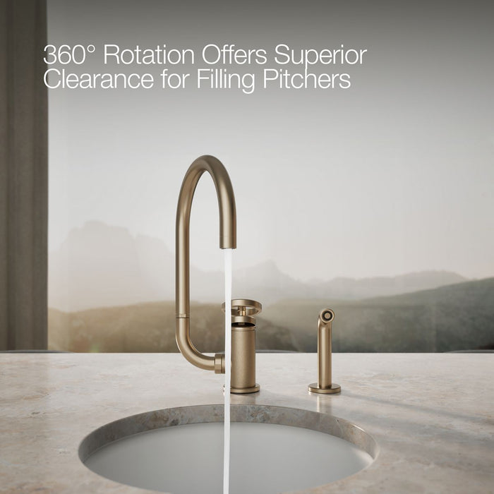 KOHLER K-28675-9 Billet Single-handle bar sink faucet with two-function extended-reach spout and side sprayer