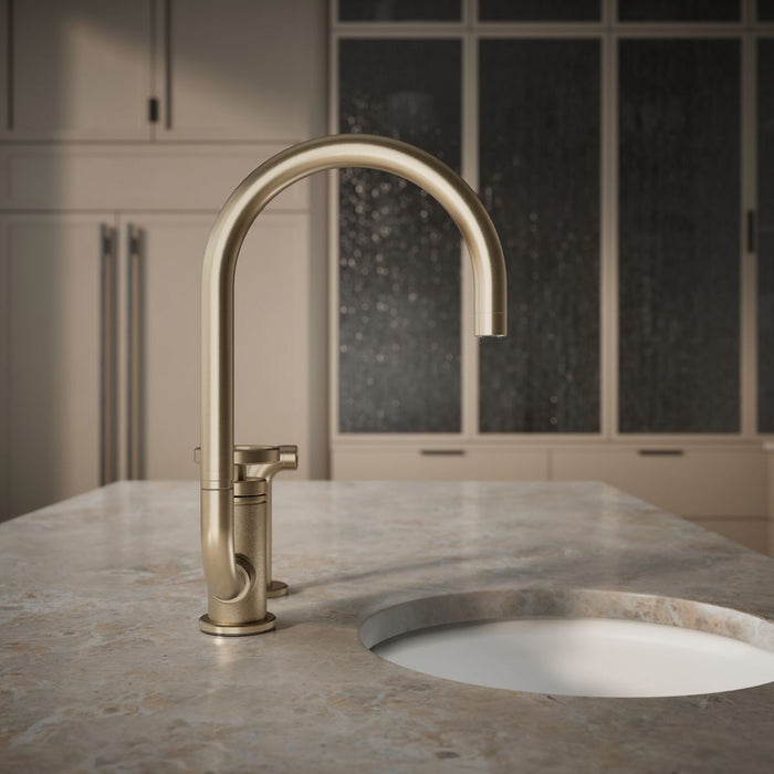 KOHLER K-28675-9 Billet Single-handle bar sink faucet with two-function extended-reach spout and side sprayer