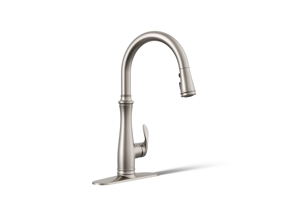 KOHLER K-29108 Bellera Touchless pull-down kitchen sink faucet with three-function sprayhead