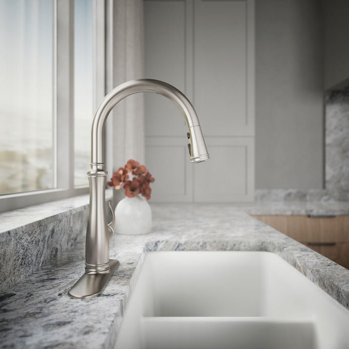 KOHLER K-29108 Bellera Touchless pull-down kitchen sink faucet with three-function sprayhead