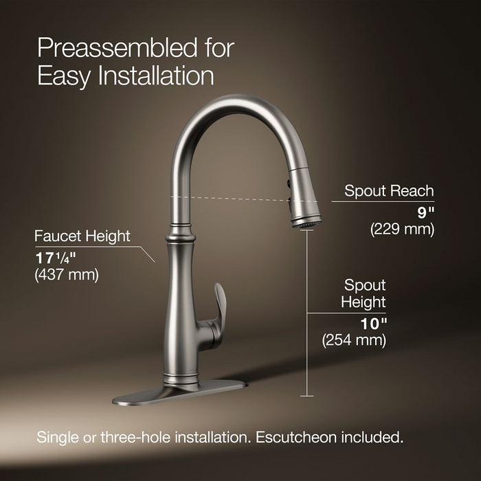 KOHLER K-29108 Bellera Touchless pull-down kitchen sink faucet with three-function sprayhead
