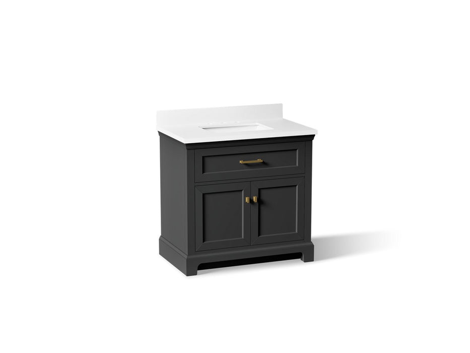 KOHLER K-29261-BD1 Charlemont 36" bathroom vanity cabinet with sink and quartz top, ferrous grey